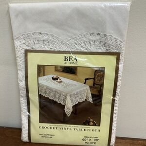 Vintage Crochet Vinyl Tablecloth 60 x 90 White Soft Wipe Clean NEW NOS